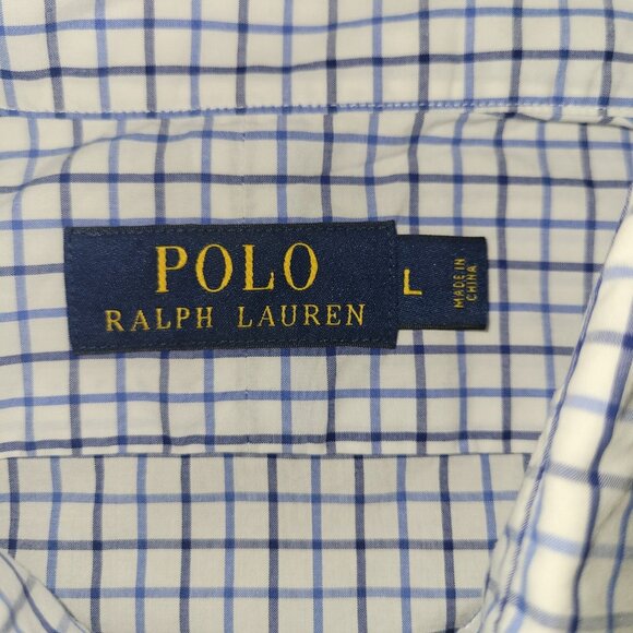 Polo Ralph Lauren Shirt Mens L White Checkered LS Button Up Dark Blue Pony - Picture 3 of 16